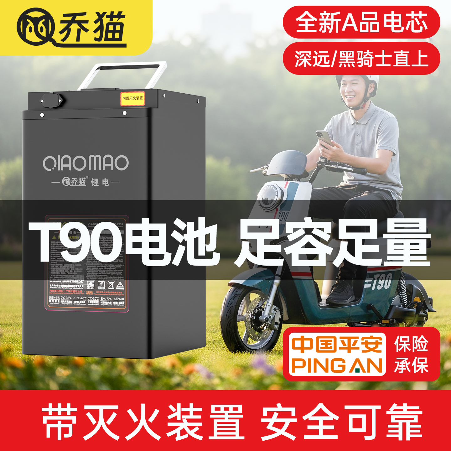 乔猫深远T90/E4系列赛鸽黑骑士直上锂电池外卖蓄电池72V60V48V