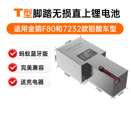 T型脚踏72V锂电池适用金箭F807232款铅酸电动车车型蚂蚁蓝牙版