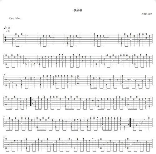 诀别书-吉他谱--高清电子谱-吉他独奏谱-吉他指弹版