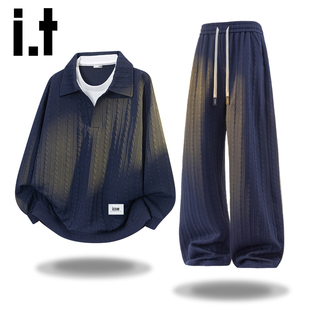 it izzue 美式松弛肌理感运动套装男士2026春季针织衫休闲两件套Y