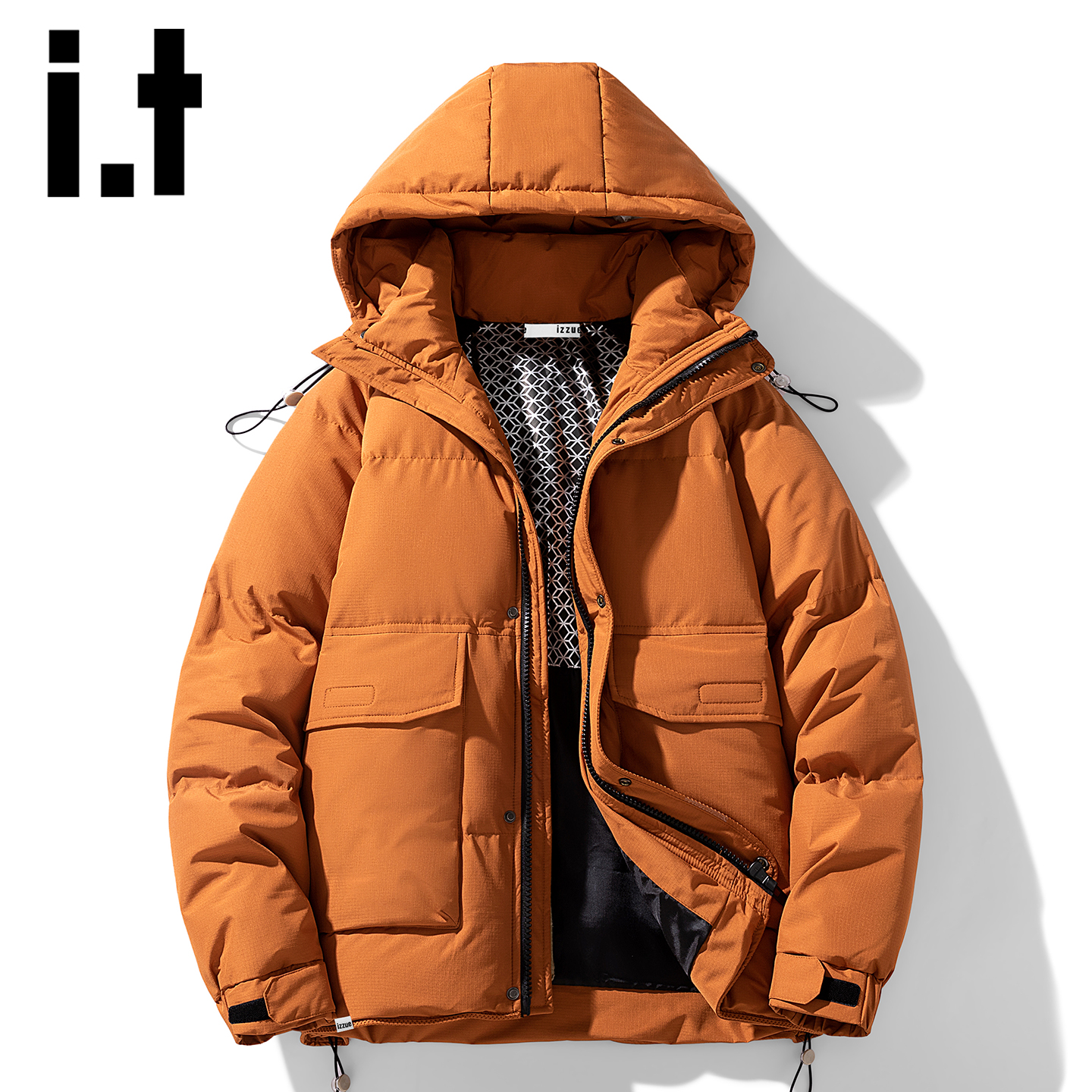 itizzue美式简约大码连帽羽绒服