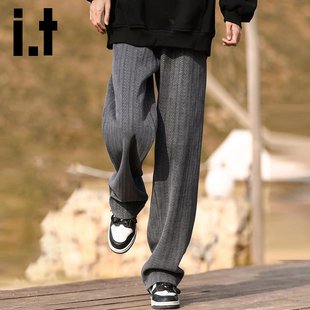 宽松运动直筒裤 男秋冬加绒加厚男生长裤 izzue文艺百搭休闲裤