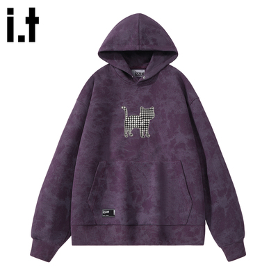 it izzue新款紫色重磅连帽卫衣2025秋情侣宽松美式男女同帽衫1P