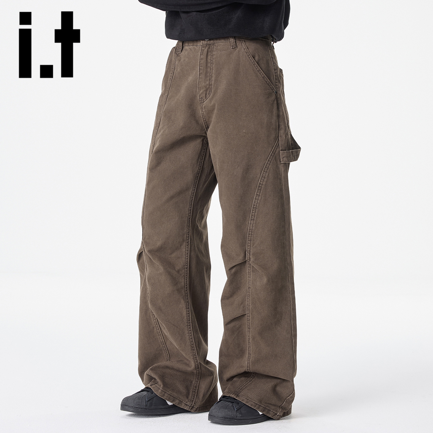 itizzue美式咖色工装休闲裤男款