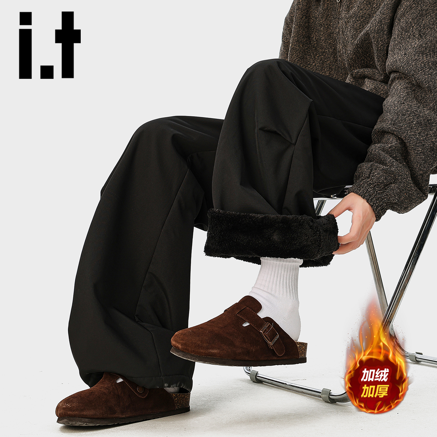 itizzue美式复古加绒休闲裤男