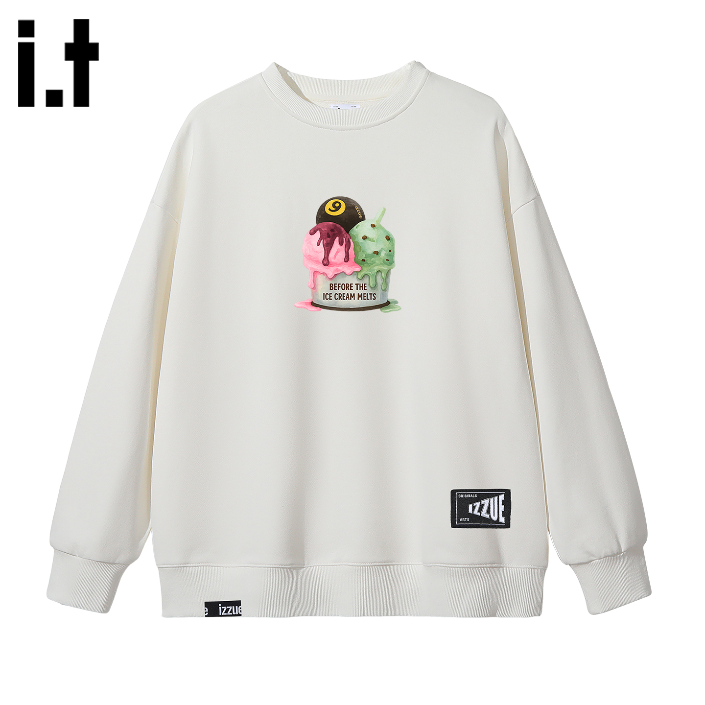 it izzue新款情侣卫衣男2025流行秋圆领长袖薄棉感套头衫1P