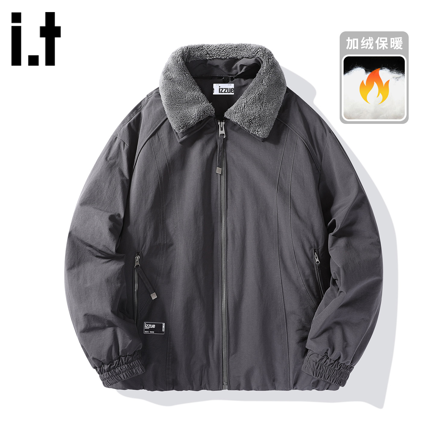 itizzue美式毛领棉服翻领外套男