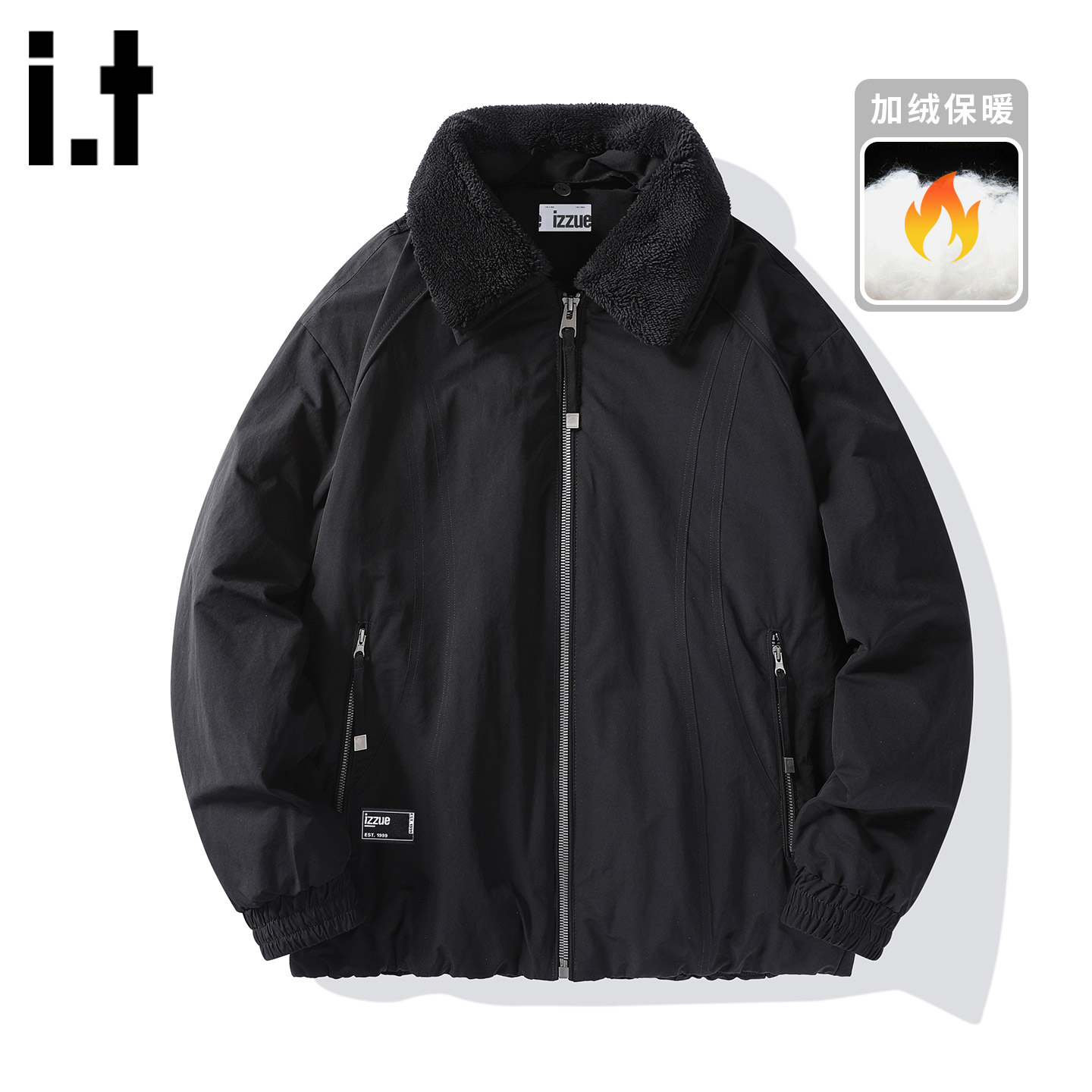 itizzue美式毛领棉服翻领外套男