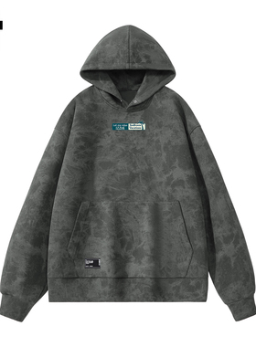 it izzue灰色连帽外套男2025新款秋冬季休闲卫衣蜡染潮牌打底衫4P