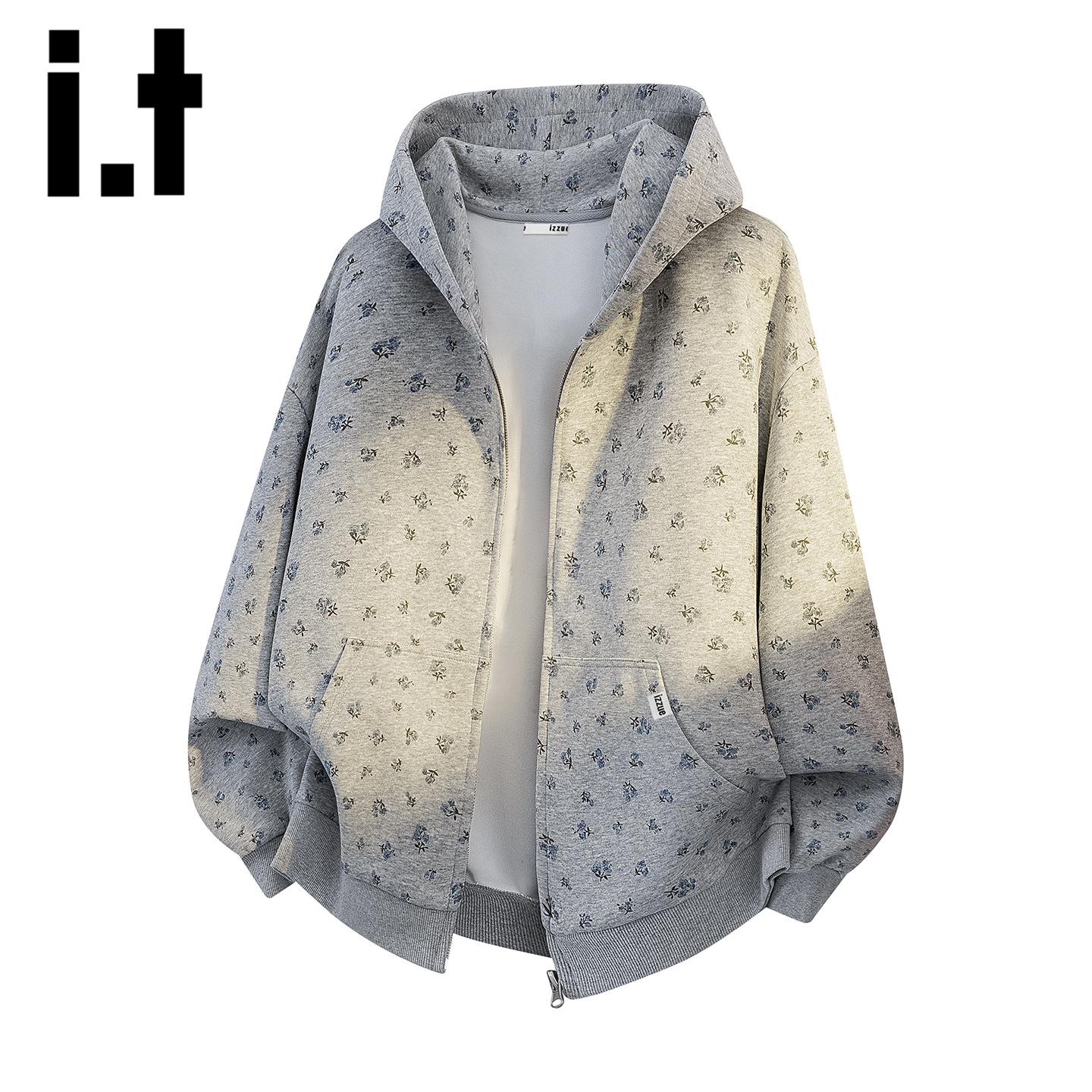 itizzue春秋新款碎花开衫卫衣男