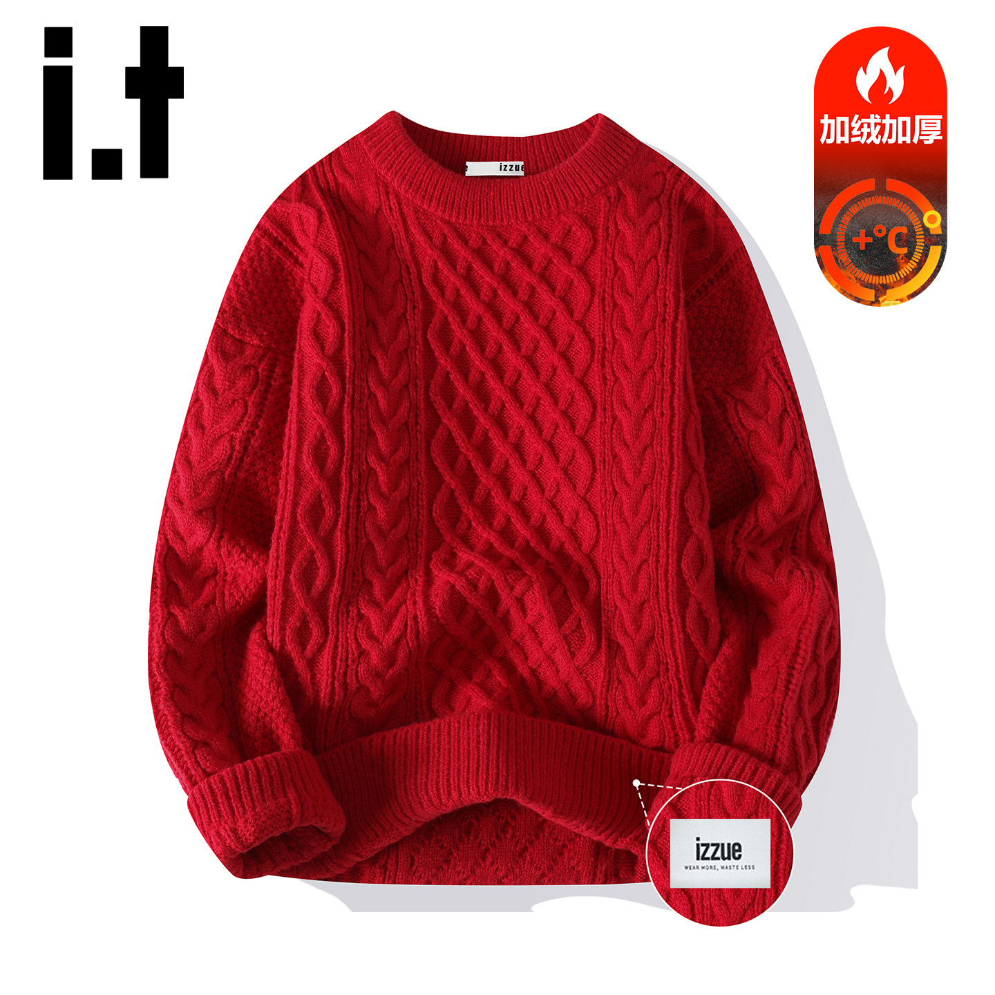 itizzue本命年大红色毛衣男秋冬