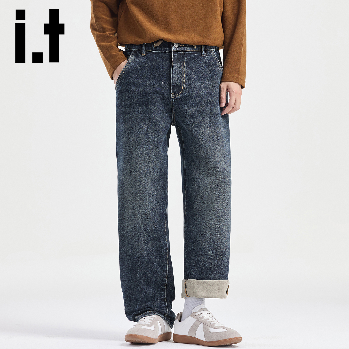 itizzue美式风宽松直筒牛仔裤男