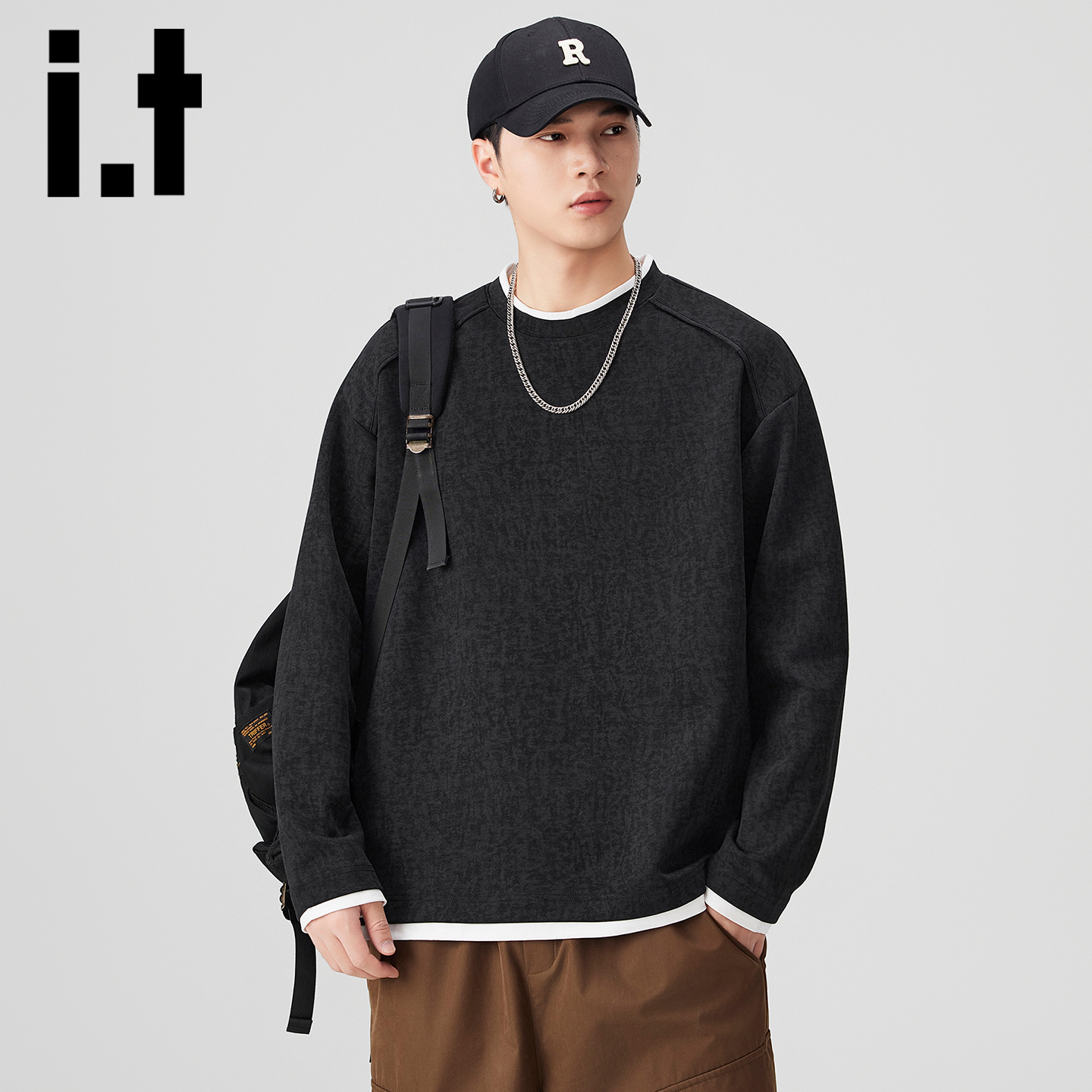 itizzue假两件潮流休闲卫衣男士