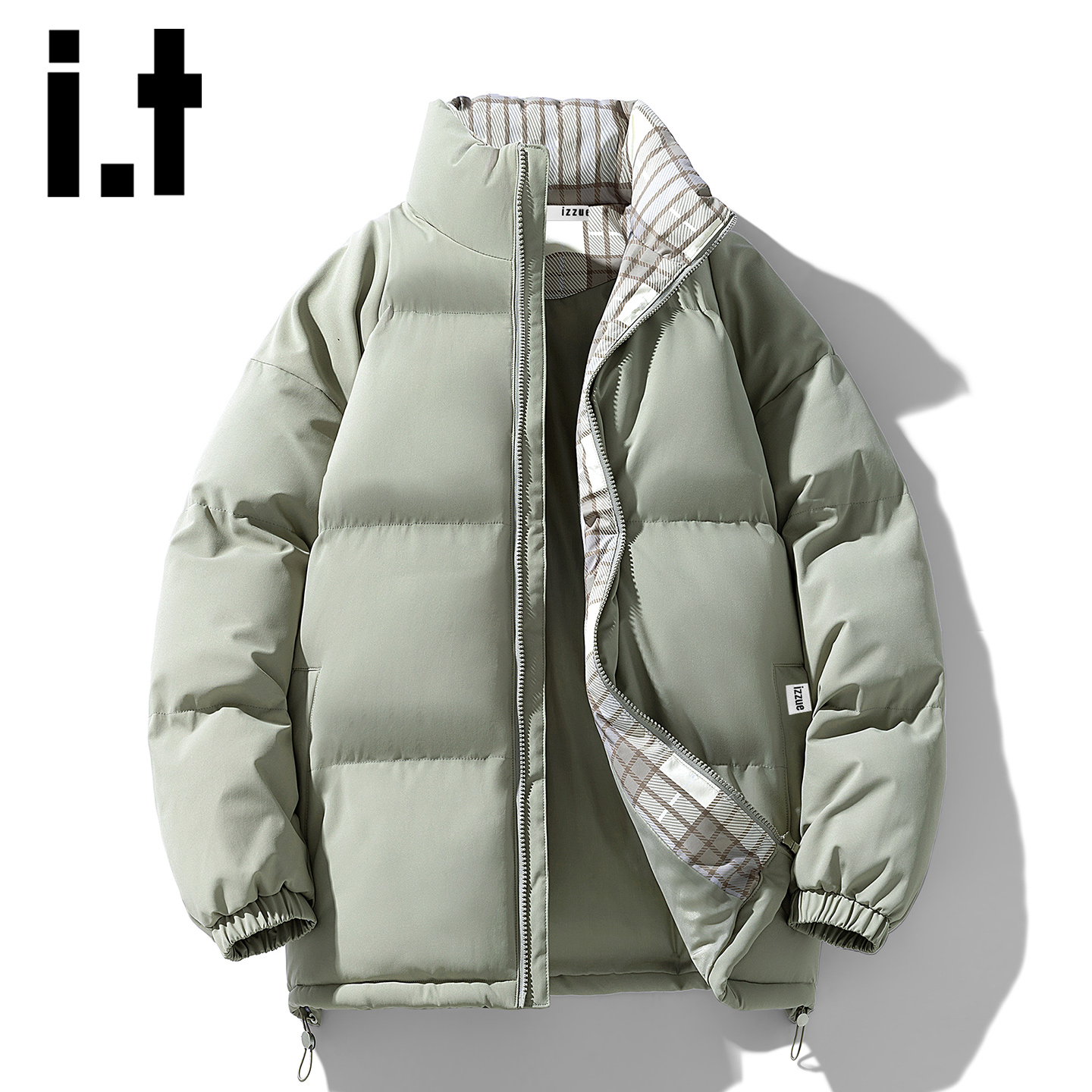 itizzue官方重磅格子撞色棉服