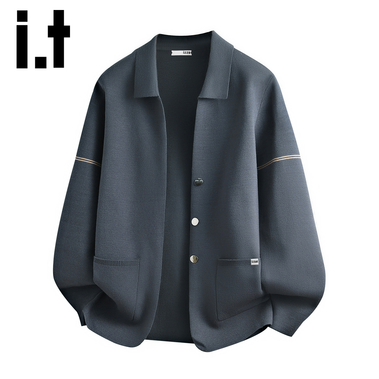 itizzue美式潮牌翻领针织开衫男