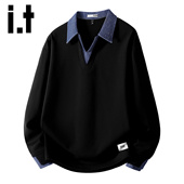 宽松休闲大码 上衣男Y 卫衣男士 2026春季 izzue美式 翻领拼色长袖