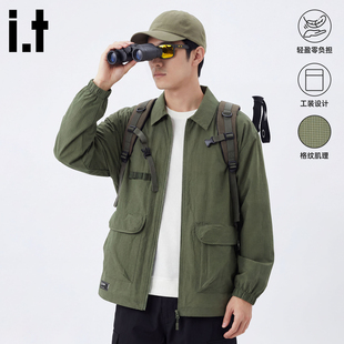 格纹设计感宽松上衣3P 翻领夹克外套男2026年春季 izzue原创工装