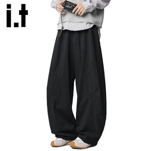 izzue日系复古纯棉工装 潮牌宽松褶皱阔腿裤 休闲裤 秋冬季 男士