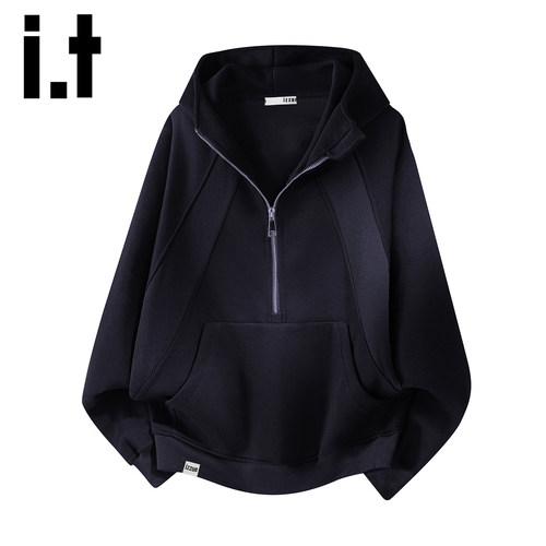 itizzue重磅拉链连帽立领卫衣男