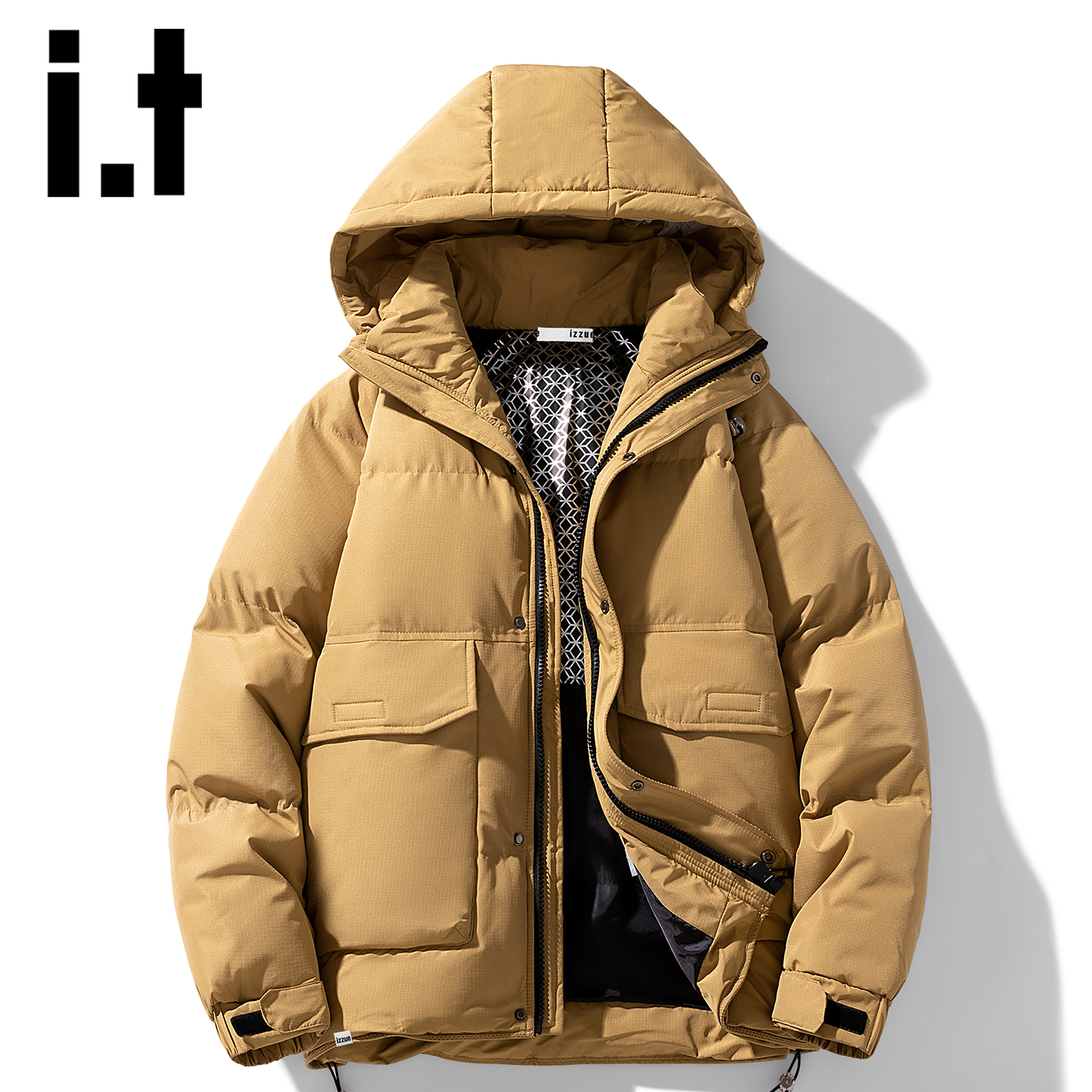 itizzue潮牌宽松连帽鸭绒羽绒服