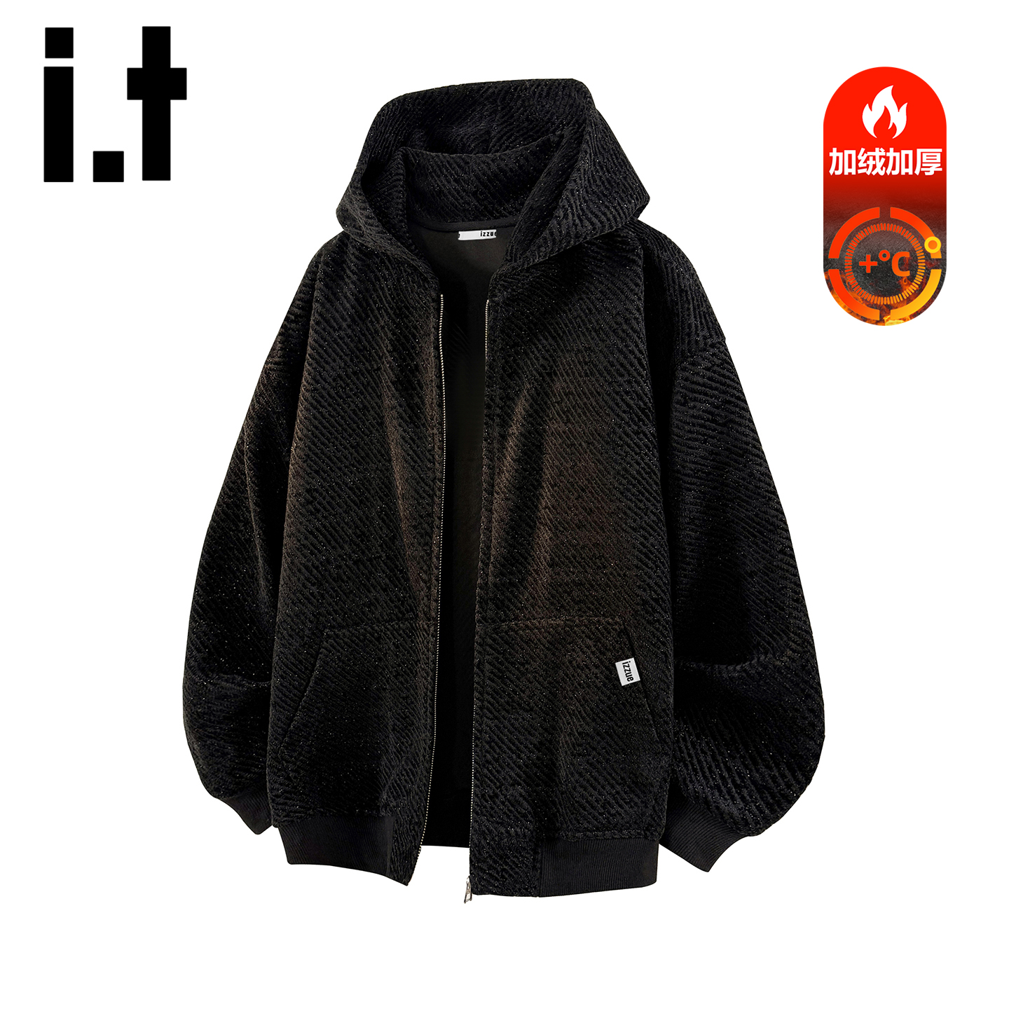 itizzue美式轻奢连帽加绒卫衣男