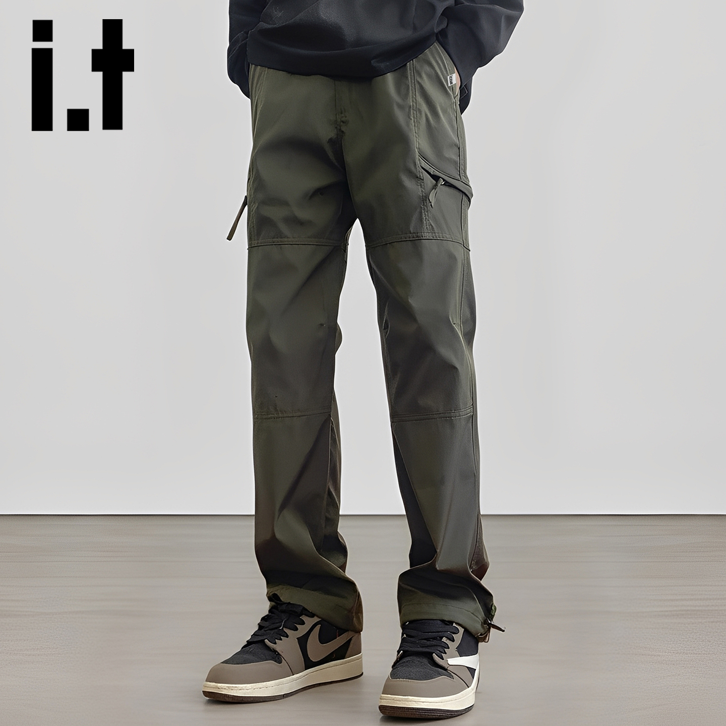 itizzue潮牌简约军绿冲锋工装裤