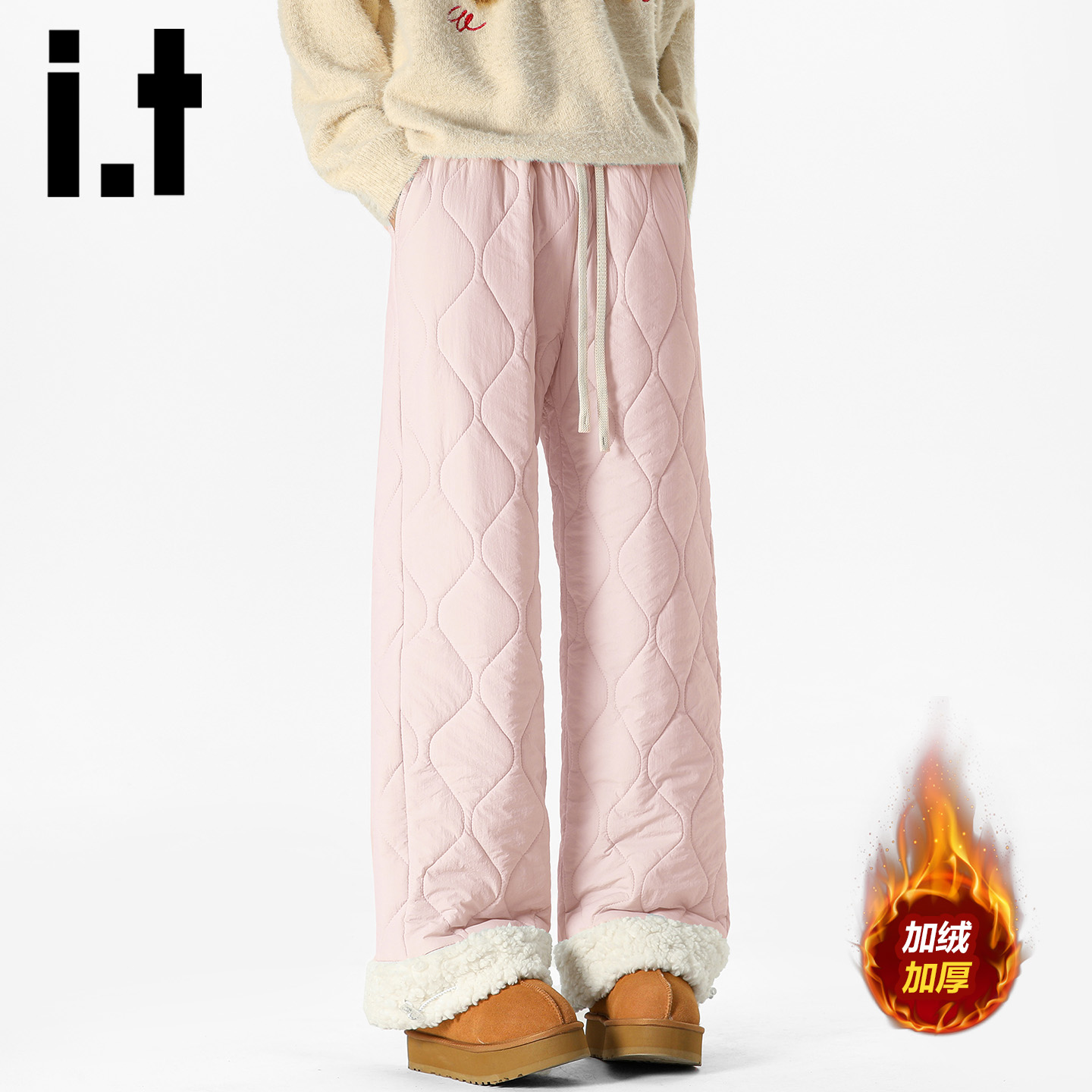 itizzue美式复古格纹冬季棉裤男