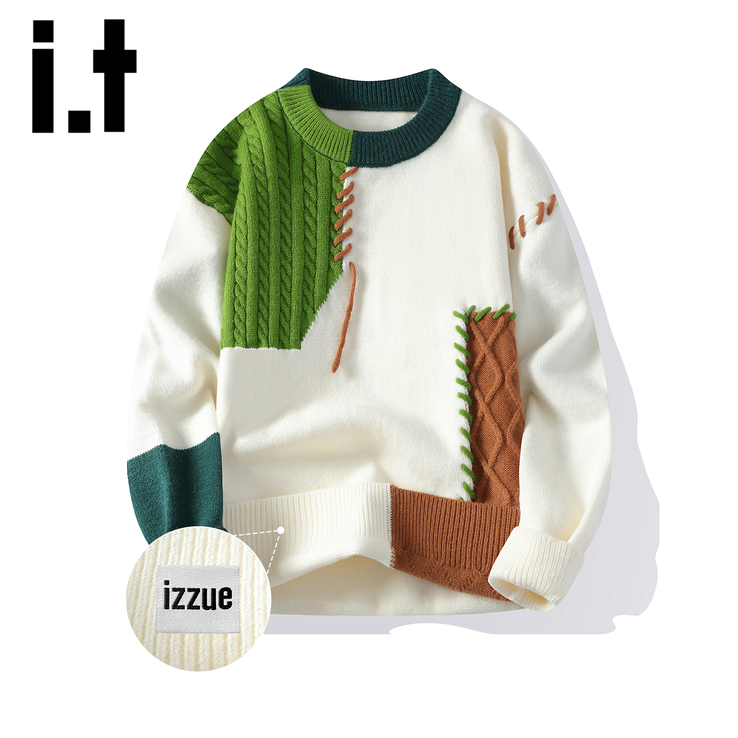 it早秋拼接设计感圆领针织衫