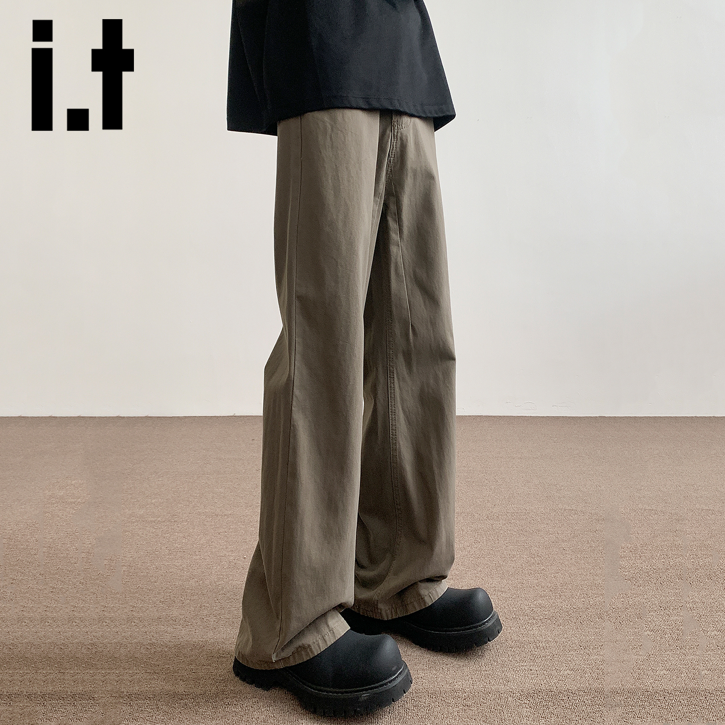 itizzue简约休闲风宽松直筒长裤