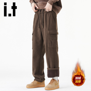 izzue灯芯绒工装 宽松直筒休闲裤 裤 加绒加厚保暖长裤 男秋冬款