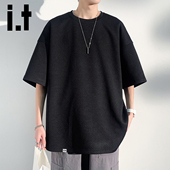 izzue重磅华夫格t恤男上衣春夏季 短袖 宽松休闲潮牌男生半袖 衫