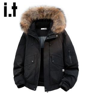 izzue美式 外套 复古毛领羽绒服男士 潮牌加厚保暖抗寒工装 冬季