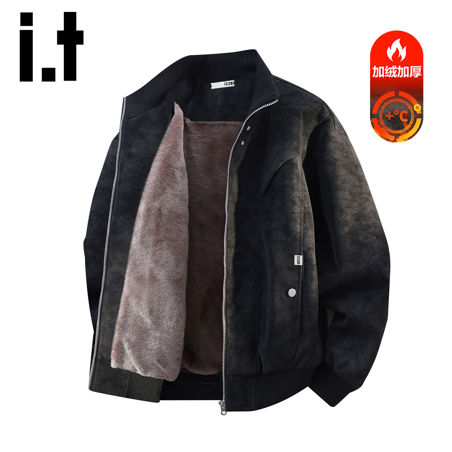 itizzue棒球领皮衣外套男秋冬季