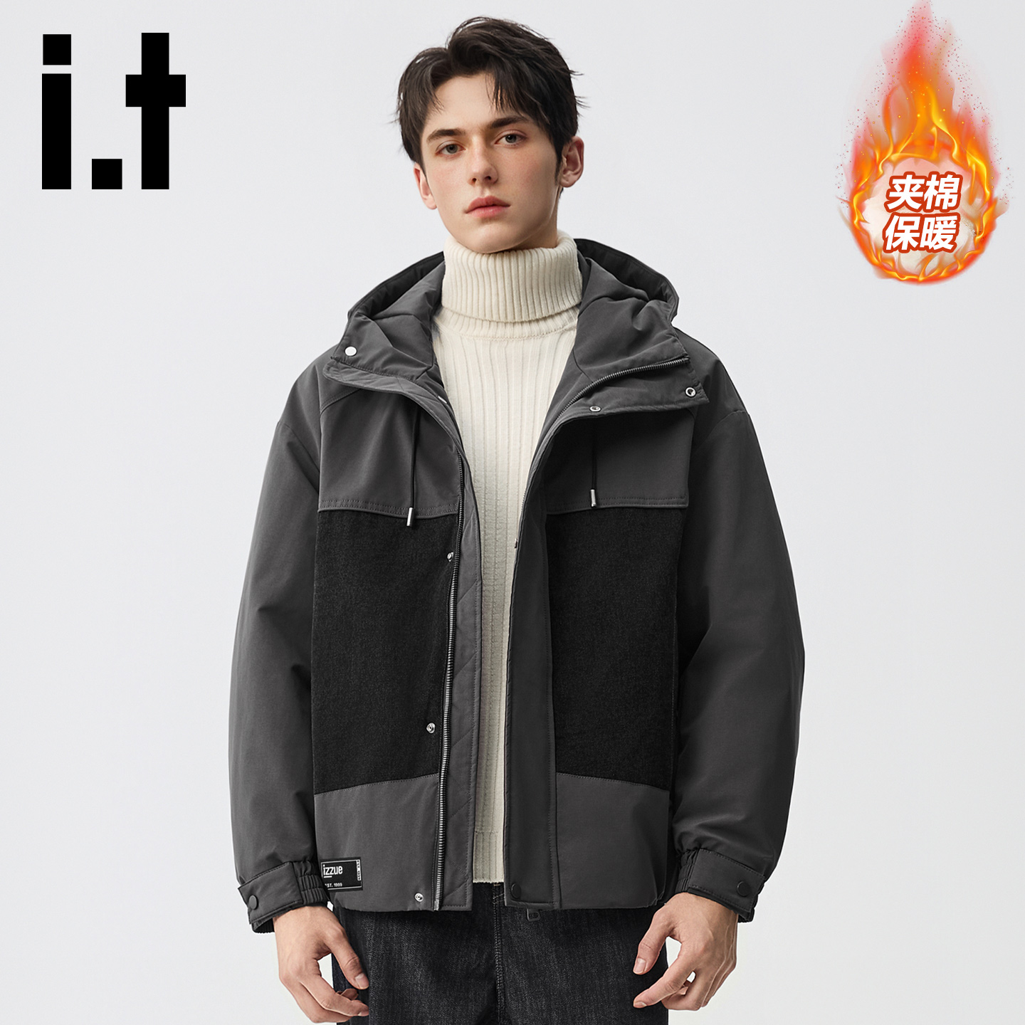 it棉服男重磅短款连帽外套