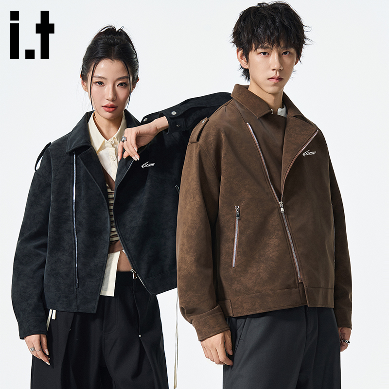 itizzue原创翻领皮夹克情侣外套