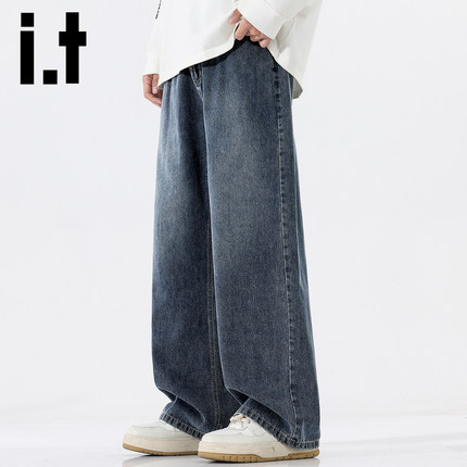 it izzue牛仔裤男秋冬季2025新款潮牌宽松直筒美式休闲水洗长裤Y