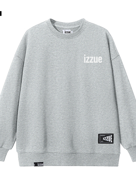 it izzue美式灰色字母logo无帽卫衣男士秋圆领潮牌宽松上衣3P