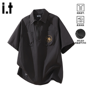 翻领短袖 POLO衫 男士 半拉链衬衫 新款 2026年夏季 izzue原创工装