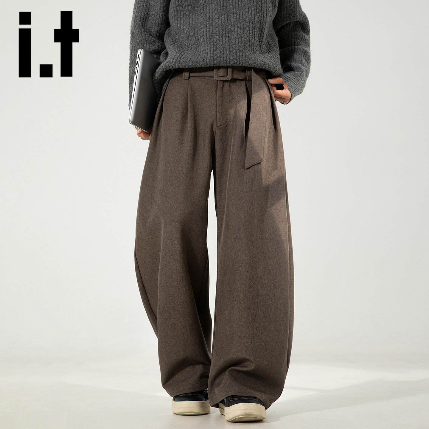 it izzue潮牌老钱风腰带阔腿裤子男士秋冬美式松弛慵懒直筒西裤Y,男装,休闲裤,淘宝优惠券,粉丝福利购,淘宝优惠卷