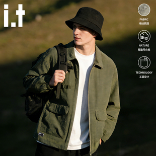 上衣春季 外出通勤工装 流行翻领夹克4P izzue格纹肌理感外套男装