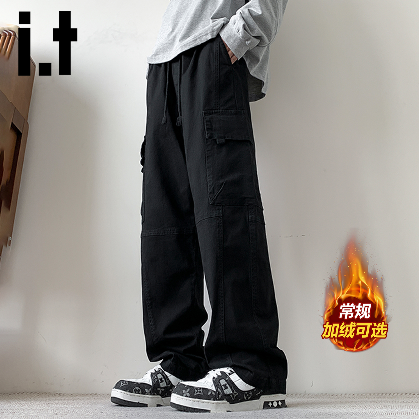 itizzue秋冬新款加绒重磅工装裤