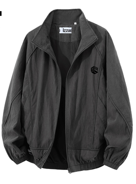 it izzue原创新款潮牌烟灰色开衫立领夹克男2026年春秋宽松外套3P