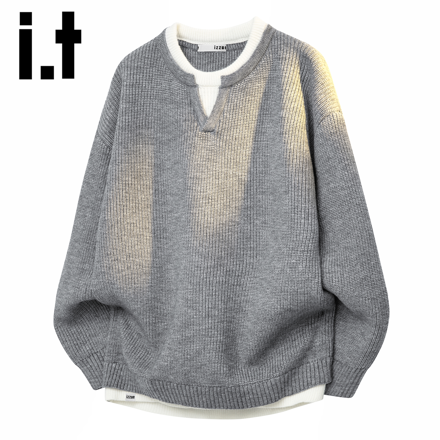 秋季潮流设计感舒适假两件毛衣