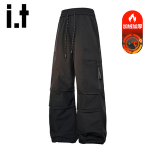 izzue秋冬季 宽松休闲运动机能潮牌长裤 加绒加厚工装 男士 子Y 裤