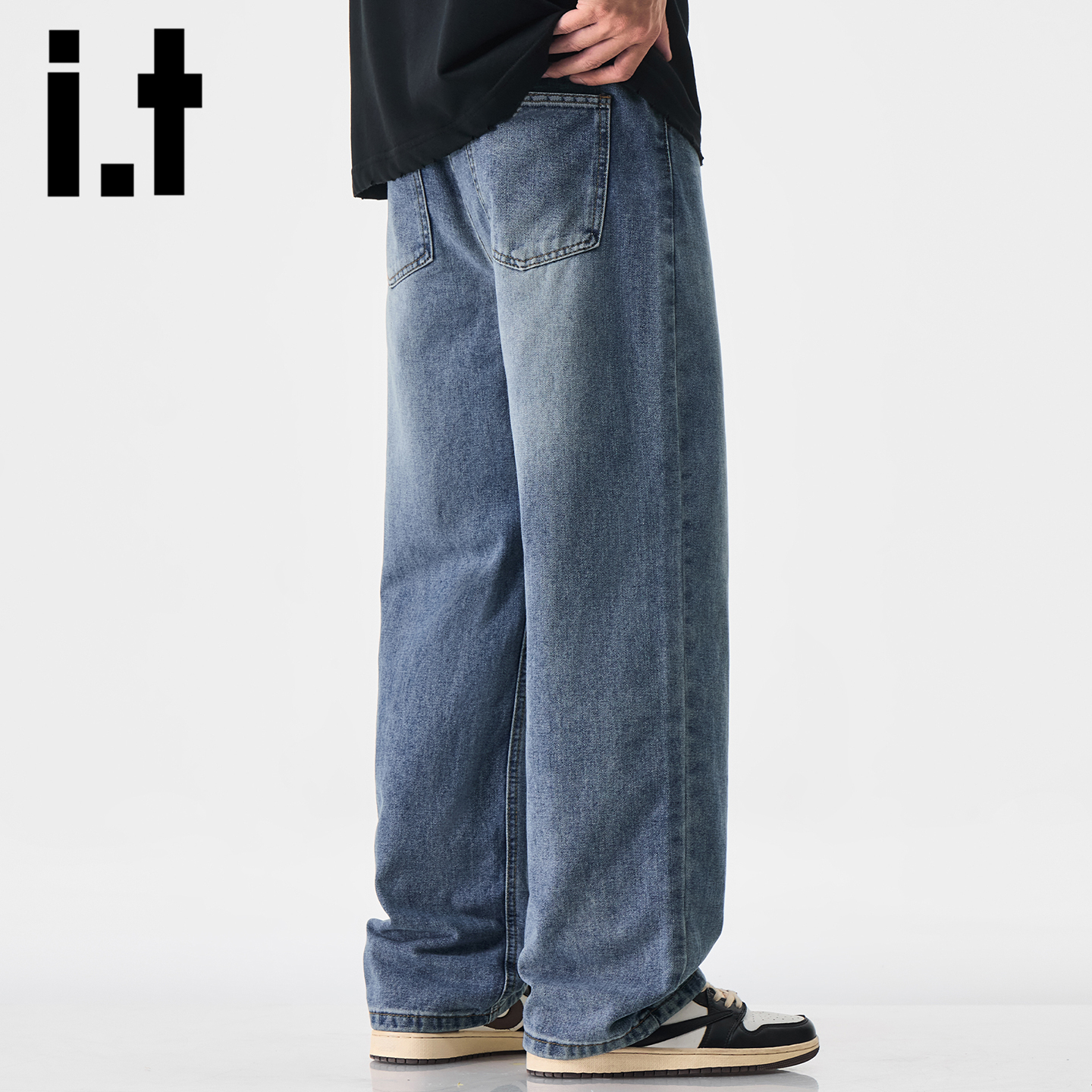 itizzue春秋牛仔裤男宽松直筒