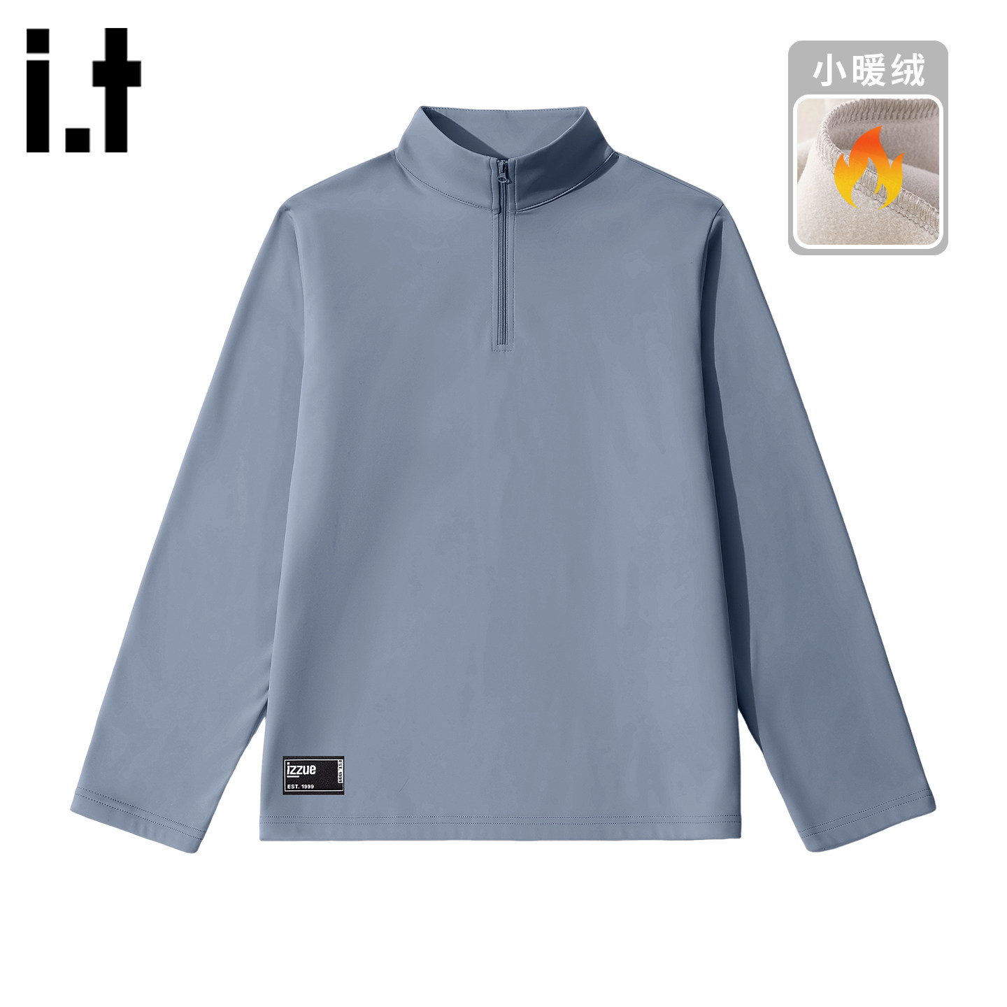 itizzue半拉链小暖绒长袖T恤男