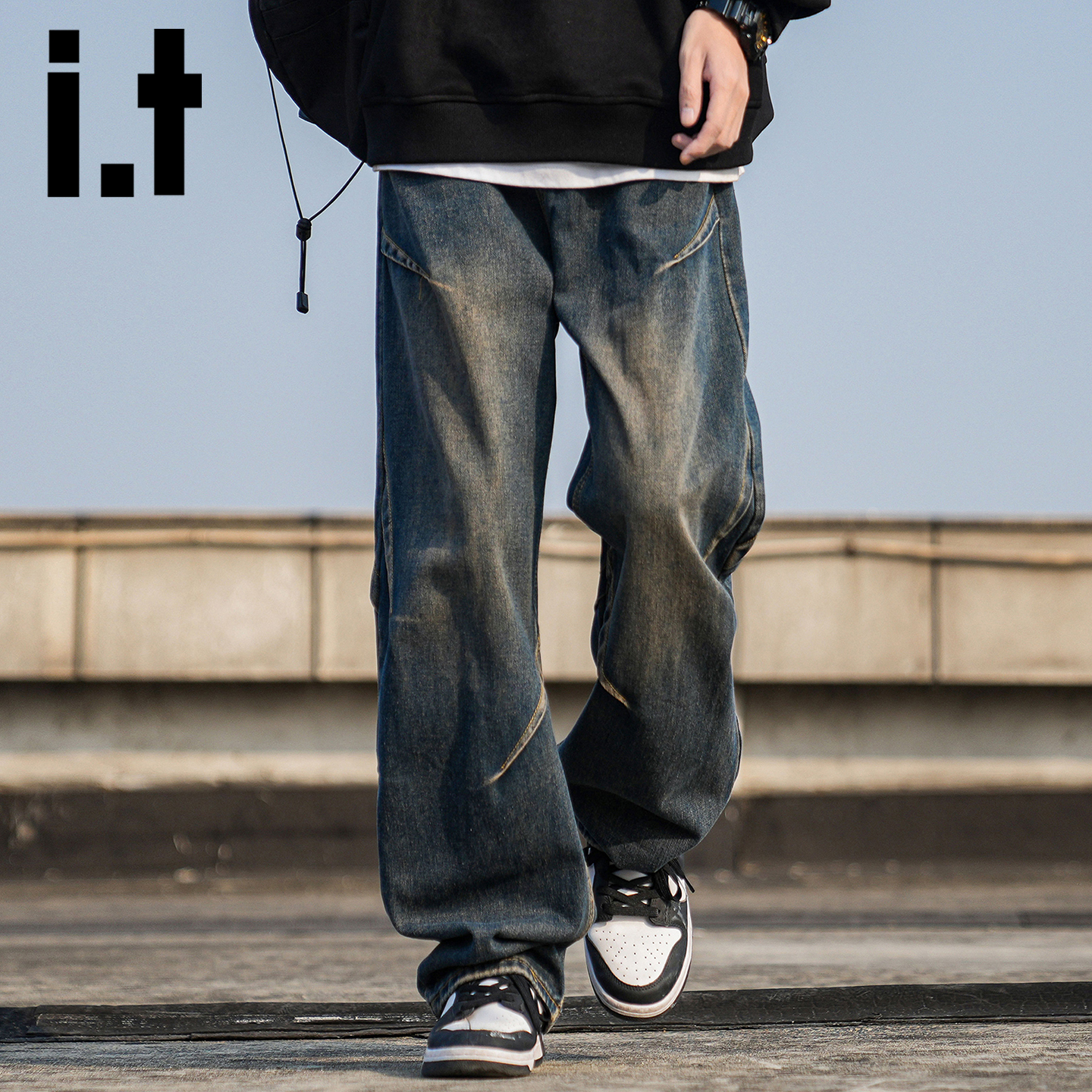 itizzue美式高街牛仔裤男秋冬