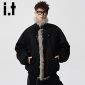 复古座山雕毛领加绒棉服男女冬季 izzue美式 加厚派克棉衣外套Y