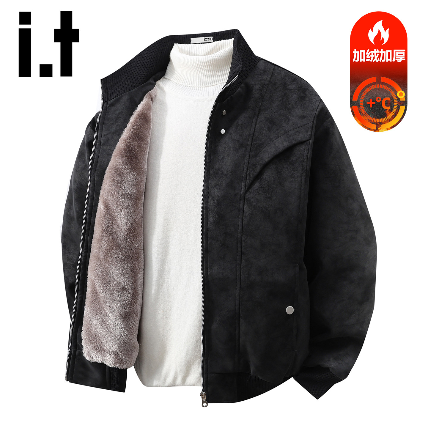 itizzue保暖加厚加绒皮衣夹克男