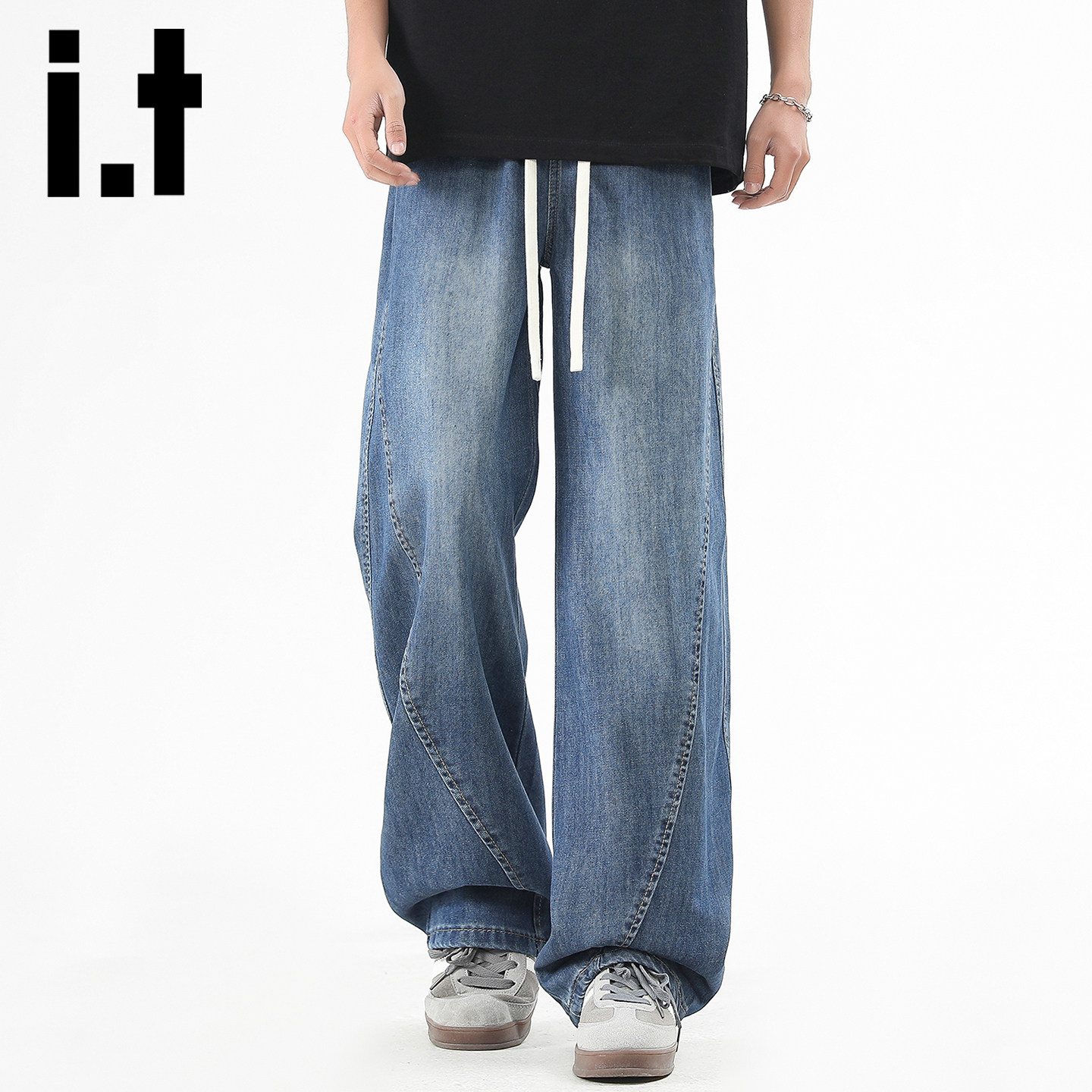 it izzue抽绳水洗牛仔裤男2026春秋美式风宽松直筒阔腿休闲长裤Y,男装,牛仔裤,淘宝优惠券,粉丝福利购,淘宝优惠卷